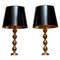 Large Swedish Brass Spherical Table Lamps with Black Shades, 1950s, Set of 2 1