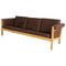 Fully Restored Danish Oak and Brown Leather 3-Seater Sofa by Hans J. Wegner for Getama, 1960s, Image 1