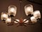 Large Mid-Century Teak and Frosted Glass Chandelier, 1960s, Image 2