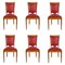 Chaises de Salon Mid-Century Rouges en Cuir, France, 1960s, Set de 6 1