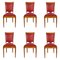 Mid-Century French Red Leather Dining Chairs, 1960s, Set of 6 1