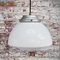 Vintage Industrial White Opaline Glass and Metal Pendant Lamp, 1950s 4