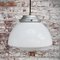 Vintage Industrial White Opaline Glass and Metal Pendant Lamp, 1950s, Image 4