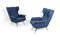 Italian Ultramarine Blue Fabric Armchairs with Metal Legs, 1950s, Set of 2 9