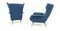 Italian Ultramarine Blue Fabric Armchairs with Metal Legs, 1950s, Set of 2 8