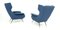 Italian Ultramarine Blue Fabric Armchairs with Metal Legs, 1950s, Set of 2, Image 6