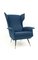 Italian Ultramarine Blue Fabric Armchairs with Metal Legs, 1950s, Set of 2, Image 12