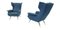 Italian Ultramarine Blue Fabric Armchairs with Metal Legs, 1950s, Set of 2 5