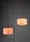 Mid-Century Pink Glass and Brass Pendant Lamps, Set of 2, Image 11