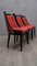 French Art Deco Black and Red Velvet Dining Chairs, 1940s, Set of 6 2