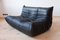Schwarzer Togo Ecksitz, Sessel & 2-Sitzer Sofa Set aus schwarzem Leder von Michel Ducaroy für Ligne Roset, 1970er 13