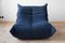 Blauer Togo Ecksitz, Sessel & 2-Sitzer Sofa Set aus blauem Mikrofaser von Michel Ducaroy für Ligne Roset, 1970er 12