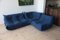 Blauer Togo Ecksitz, Sessel & 2-Sitzer Sofa Set aus blauem Mikrofaser von Michel Ducaroy für Ligne Roset, 1970er 1