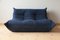 Blue Microfiber Togo Lounge Chair, Corner Chair and 2-Seat Sofa by Michel Ducaroy for Ligne Roset, Set of 3 4