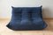 Blauer Togo Ecksitz, Sessel & 2-Sitzer Sofa Set aus blauem Mikrofaser von Michel Ducaroy für Ligne Roset, 1970er 7