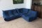 Blue Microfiber Togo Lounge Chair, Corner Chair and 2-Seat Sofa by Michel Ducaroy for Ligne Roset, Set of 3 1