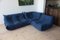 Blue Microfiber Togo Lounge Chair, Corner Chair and 2-Seat Sofa by Michel Ducaroy for Ligne Roset, Set of 3, Image 1