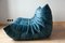 Blue Togo Corner Seat, Lounge Chair & 2-Seat Sofa Set by Michel Ducaroy for Ligne Roset, 1970s, Image 4