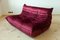 Burgundy Velvet Togo Corner Seat, Lounge Chair & 2-Seat Sofa Set by Michel Ducaroy for Ligne Roset, 1970s, Set of 3 17