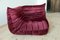 Burgundy Velvet Togo Corner Seat, Lounge Chair & 2-Seat Sofa Set by Michel Ducaroy for Ligne Roset, 1970s, Set of 3 4