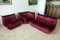 Burgundy Velvet Togo Corner Seat, Lounge Chair & 2-Seat Sofa Set by Michel Ducaroy for Ligne Roset, 1970s, Set of 3 1