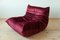 Burgundy Velvet Togo Corner Seat, Lounge Chair & 2-Seat Sofa Set by Michel Ducaroy for Ligne Roset, 1970s, Set of 3 11