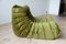 Juego de sillón, sillón y sofá de dos plazas Togo de terciopelo verde oliva de Michel Ducaroy para Ligne Roset, años 70, Imagen 13