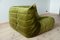 Juego de sillón, sillón y sofá de dos plazas Togo de terciopelo verde oliva de Michel Ducaroy para Ligne Roset, años 70, Imagen 7