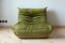 Olive Green Velvet Togo Corner Seat, Lounge Chair & 2-Seat Sofa Set by Michel Ducaroy for Ligne Roset, 1970s, Set of 3 15
