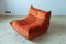 Orange Velvet Togo Corner Seat, Lounge Chair & 2-Seat Sofa Set by Michel Ducaroy for Ligne Roset, 1970s, Set of 3 2