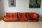 Fauteuil, Chaise d'Angle et Canapé 2 Places Togo en Velours Orange Ambré par Michel Ducaroy pour Ligne Roset, Set de 3 1