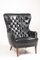 MId-Century Wingback Chair in Patinated Leather, Denmark, 1950s, Image 2