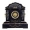 Hohe viktorianische Kaminuhr mit schwarzem Marmor und Intarsie 10