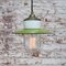 Vintage Industrial Green Enamel, Brass, Porcelain & Clear Glass Pendant Lamp 4