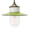 Vintage Industrial Green Enamel, Brass, Porcelain & Clear Glass Pendant Lamp 1