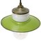 Vintage Industrial Green Enamel, Brass, Porcelain & Clear Glass Pendant Lamp 2