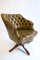 Vintage English Olive Green Leather Swivel Chair from Hillcrest 1