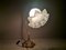 Portuguese Art Nouveau Style Brass Swan Neck Table Lamp with Adjustable Frosted Glass Tulip Shade, Image 6