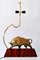 Lámpara Bull o objeto de luz modernista grande de latón de D. Delo, años 70, Imagen 13