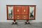 Mahogany Pear Tree, Brass & Glass Top Drawers Sideboard with Allegorical Drawings & Internal Lightning from F.lli Rigamonti Desio, Milano, 1940s 1