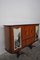Mahogany Pear Tree, Brass & Glass Top Drawers Sideboard with Allegorical Drawings & Internal Lightning from F.lli Rigamonti Desio, Milano, 1940s 3