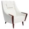 Danish Rosewood Easy Chair with Tall Back Upholstered in White Fabric, 1960s 1