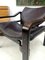 Plywood & Dark Brown Leather Upholstery Armchairs, 1970s, Set of 2 2