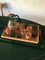 Grünes Mid-Century Tischglas mit Beigen & Griffen in Beige & Rot aus Raffia Weben, 7er Set 2