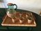 Grünes Mid-Century Tischglas mit Beigen & Griffen in Beige & Rot aus Raffia Weben, 7er Set 1