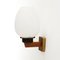 Brass, Teak, and Opaline Glass Sconce, 1950s, Image 1