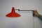 Highly Frosted Wall Light with Articulated Arm and Red Shade from Anvia, 1950s 2