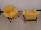 Rosewood and Yellow Fabric Model 849 Lounge Chairs by Gianfranco Frattini for Cassina, 1950s, Set of 2 3