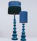 Large Ceramic Table Lamp with Silk Lampshade, 1960s, Image 5