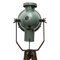 Vintage Industrie Petrol Emaille und Holz Dreibein Scheinwerfer Stehlampe 5